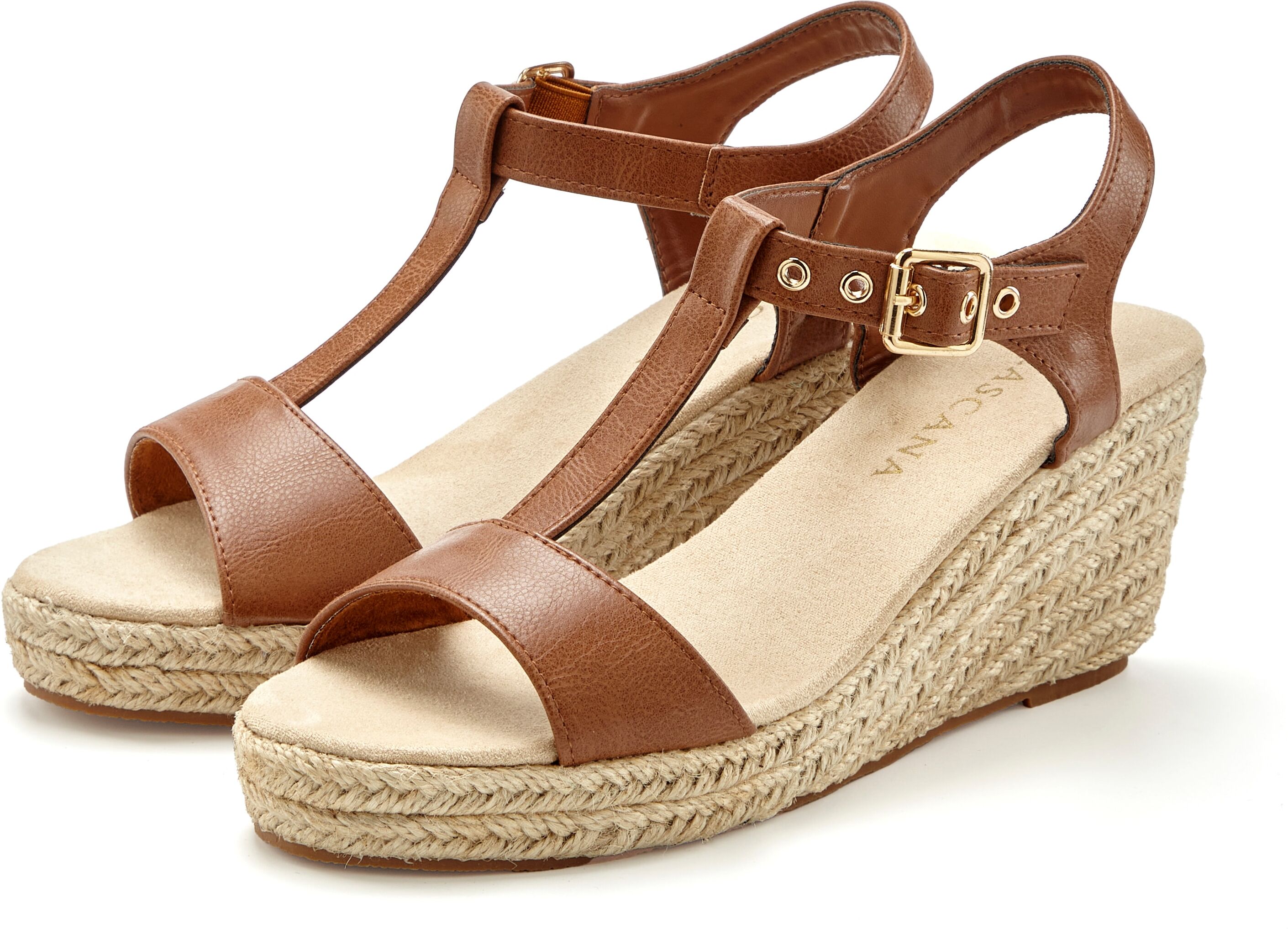 Sandalette LASCANA "Sommerschuh, Keilsandalette, Sandale", Damen, Gr. 39, Textil, braun, Obermaterial: 100% Lederimitat. Decksohle: 100% Textilmaterial. Futter: 100% Textilmaterial. Laufsohle: 100% Synthetik, unifarben, Basic, Schuhe Sandalette, mit Keila