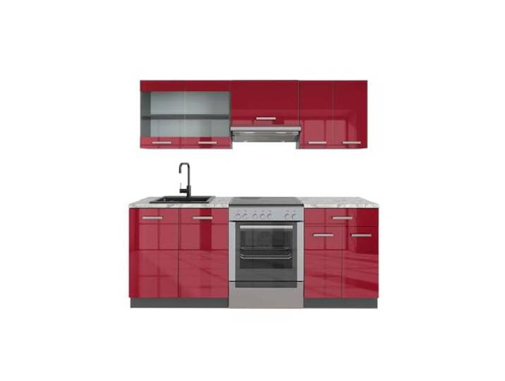 Vicco Küchenzeile R-Line, Rot Hochglanz/Anthrazit, 200 cm