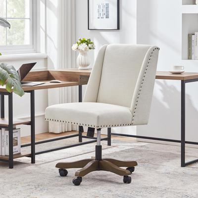 HUIMO Upholstered Armless Office Chair Fabric Swivel Home Desk Chair with Wheels