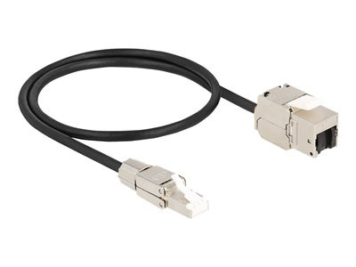 Delock Kabel RJ45 naar Keystone-module Cat.6A S/FTP 50 cm zwart/zilver