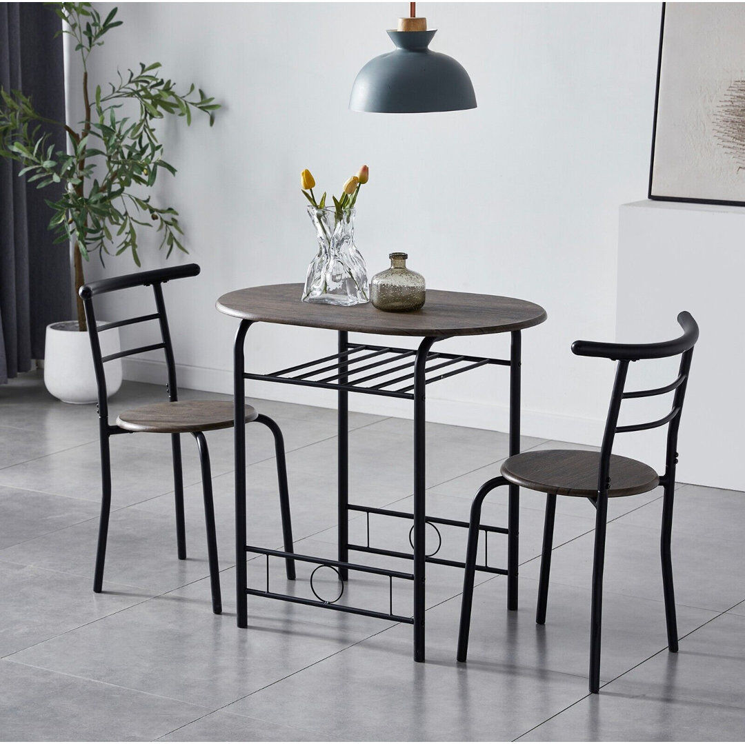 17 Stories Leund 2 -Person Dining Set Distressed Gray/Black/Distressed Grey 2