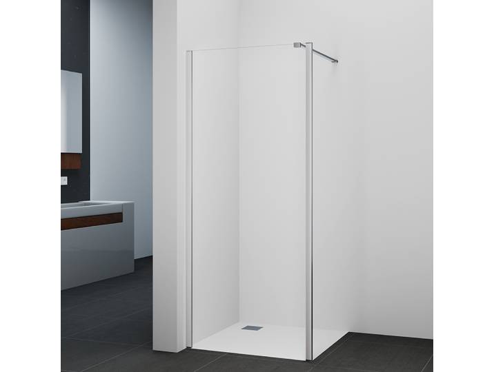 Duschwand 90cm MARWELL Seitenwand für Duschkabine BRIGHT chrom Seitenwand - 90x195cm - seitenverkehrt aufbaubar - mit Stabilisierungbügel - hochwertige Aluminiumprofile