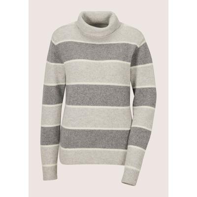 Longpullover MADELEINE "Pullover Gestreifter Kaschmirpullover", Damen, Gr. 34, grau (steingrau, melange, silberfarben), Modern, regular fit, Pullover Longpullover