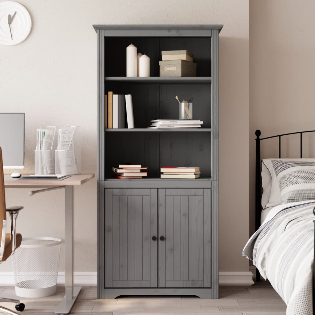 Rosalind Wheeler vidaXL Bookcase Bookshelf File Cabinet Sideboard Book Rack Solid Wood Pine Grey