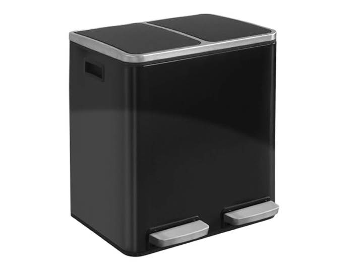 KARAT Mülleimer Küche 2×30L Schwarz 2-Fach Mülltrennung, Treteimer Küche, Metall, Soft-Close, luftdicht, Kunststoff-Inneneimer, Klappdeckel – (Felix)