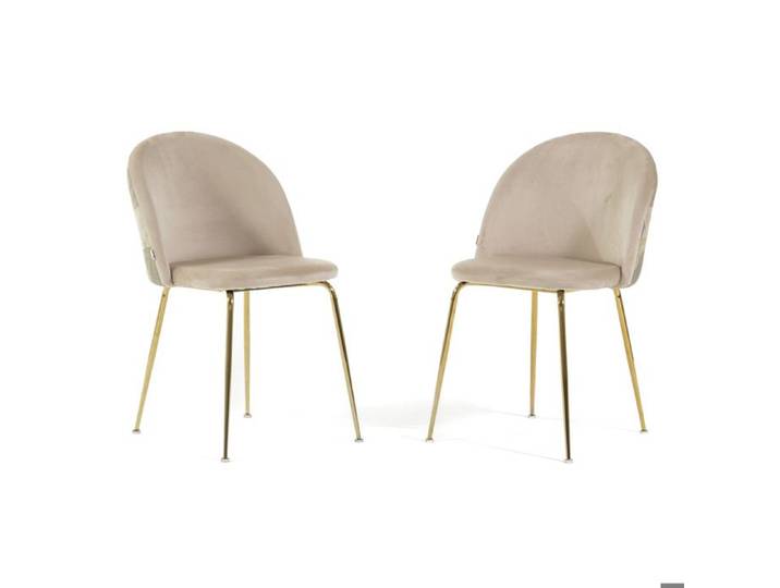 Chaises - SARA DECORATE - Lot de 2 - Velours Crème/Or - Pieds en métal - Design Contemporain