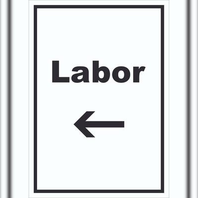 HB-Druck Labor Schild mit Text und Richtungspfeil links untersuchen forschen hochkant A4 (210x297mm)