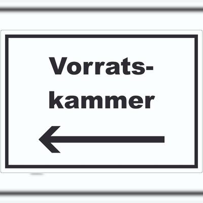 HB-Druck Vorratskammer Aufkleber mit Text Richtungspfeil links Pantry Reserve waagerecht A0 (841x1189mm)