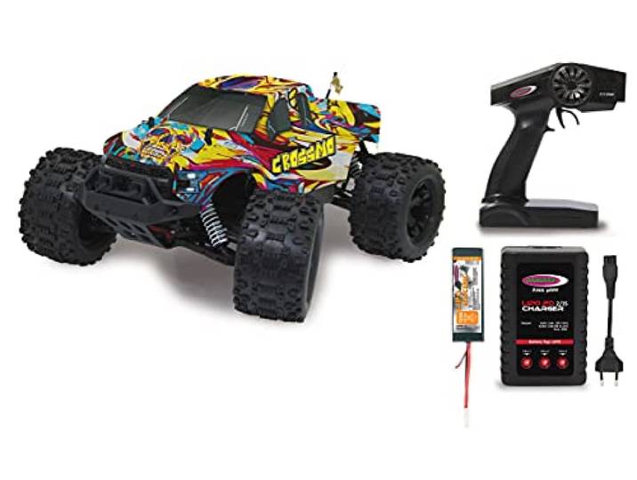JAMARA Crossmo Monstertruck 4WD 1:10 Lipo 2,4GHz - 40 Km/h, 4WD, spritzwassergeschützt, Alu-Verstärkungen, einstellbare Öldruckstoßdämpfer, Fahrwerk einstellbar, gekapselte Getriebeeinheit