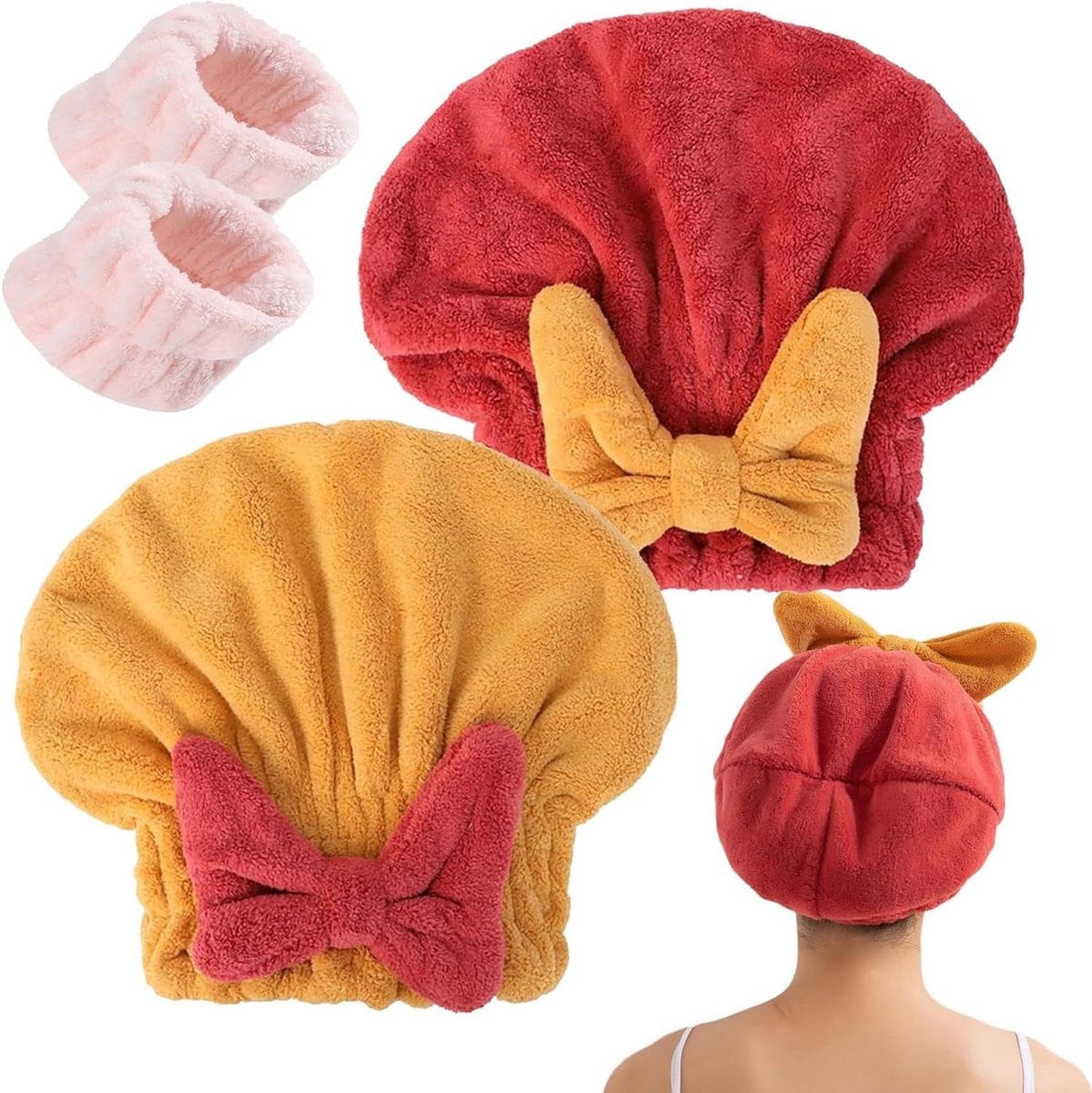 Super absorberende microvezel haarwikkel turban voor volwassenen - Rood Geel - 27 x 26 cm