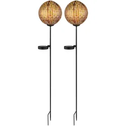LED Solar Steckleuchte Garten Solarlampe für Außen Solar Stecklampe Metall, mit Erdspieß IP44, Lichteffekt, schwarz kupfer, LED 3000K, DxH 15,5x90cm, 2er Set