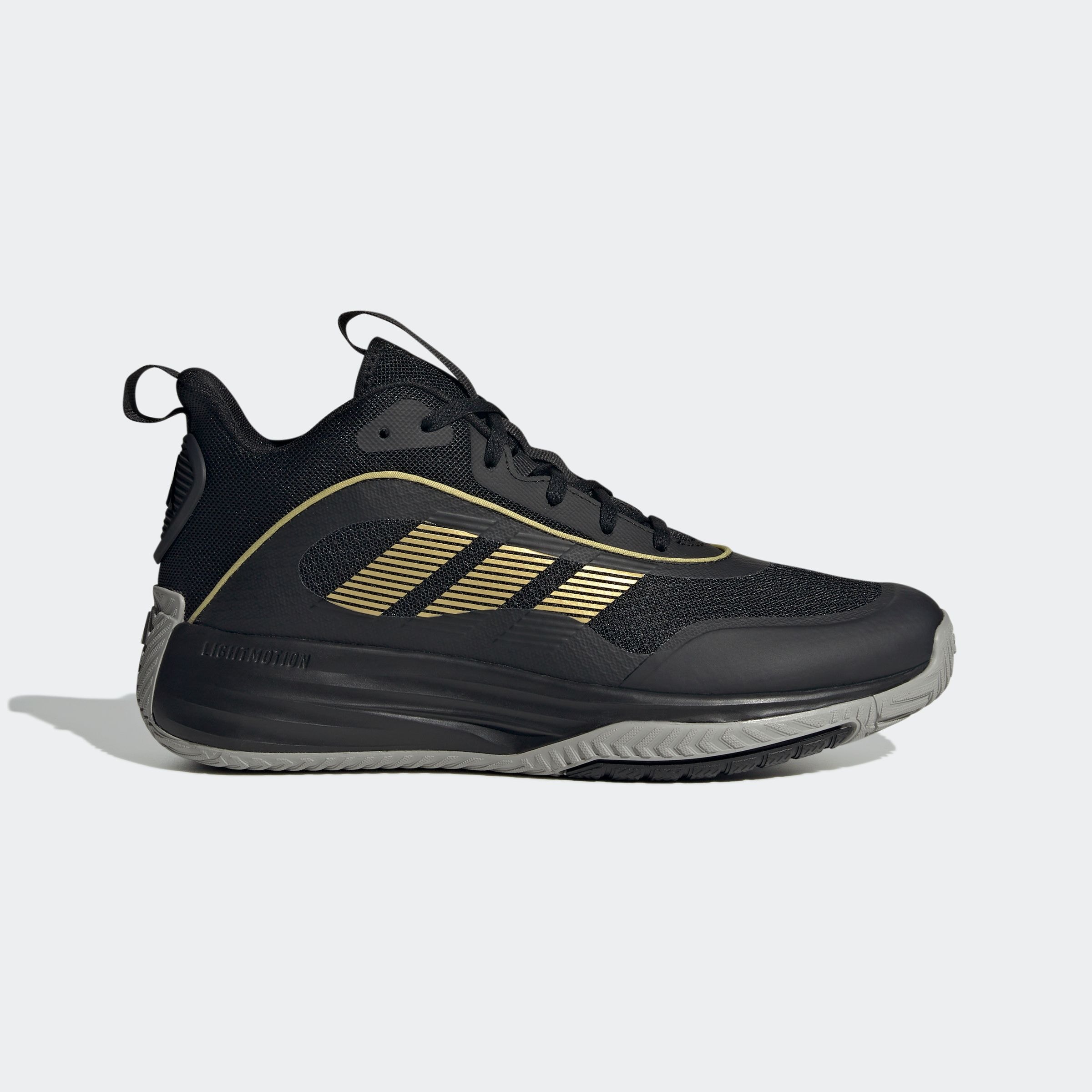 Basketballschuh ADIDAS SPORTSWEAR "OWN THE GAME 3", Herren, Gr. 40, schwarz (core schwarz, gold metallic, mgh solid grau), Synthetik, Textil, Schuhe Basketballschuh core schwarz, gold metallic, mgh solid grau 40