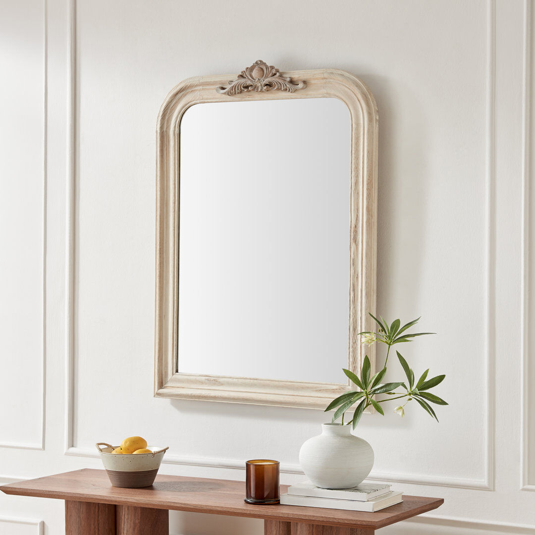 Fairmont Park Francine Solid Wood Freestanding Overmantle Arch Mirror - Modern Regency Design Whitewash 110cm H X 74cm W X 4cm D