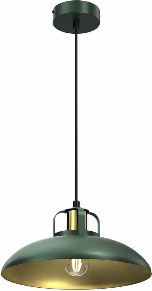 Milagro Felix hanglamp, industrieel design, groen en goud/messing, dimbaar
