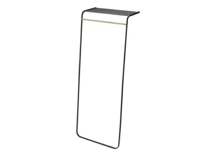 YAMAZAKI 7079 TOWER Leaning Coat Hanger with Shelf, black, Steel/Wood, 60 x 46 x 160 cm