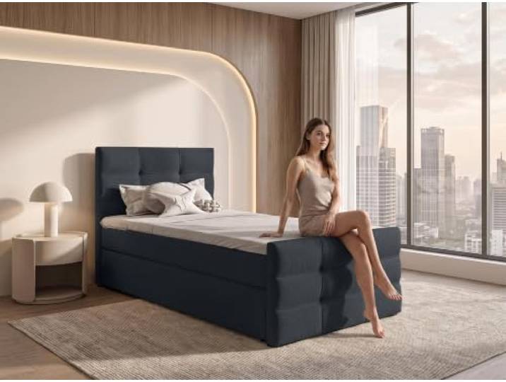 AX Living Boxspringbett Defne 80x200 Schwarz, Fußteil, ohne Topper Bettkasten mit Gasdruckfedern, Bonell H2/H3 und Komfortschaum.