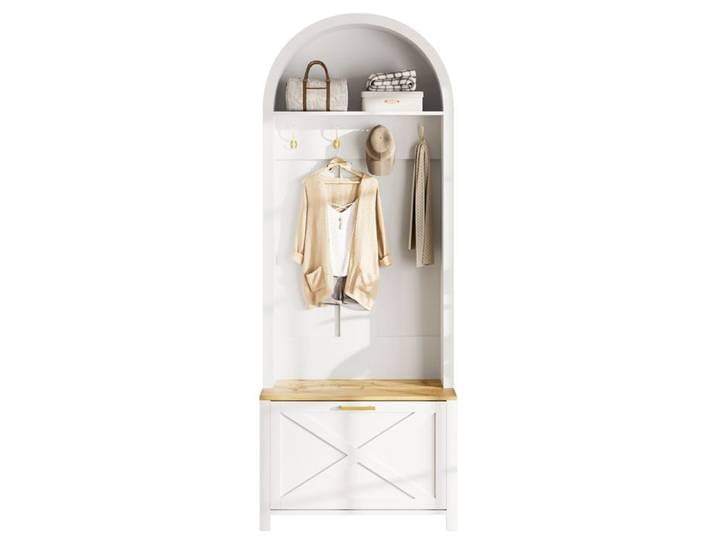 Porte-Manteau armoire à chaussures armoire d'entrée Vestiaire -Base en fer - 75x35x195cm - blanc