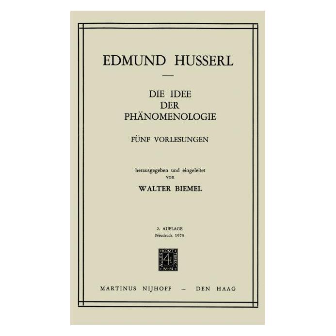 Springer Die Idee der Phänomenologie (Deutsch, Hardcover, Edmund Husserl) (63662448)