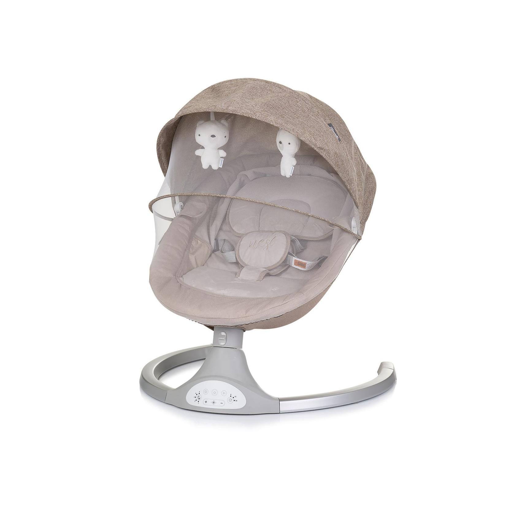 Chipolino Babywippe Nest Musik, Fernbedienung, Kissen, Gurt, Timer, Plüschtiere beige
