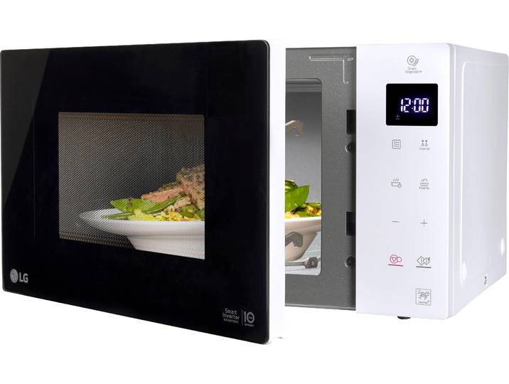 LG Mikrowelle MS 23 NECBW , weiß, B:47,6cm H:27,2cm T:34,6cm, Mikrowellen, Smart Inverter Technologie, echte Glasfront, Mikrowelle, Topseller