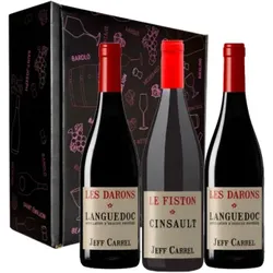 Wein Geschenkset - Jeff Carrel - Favoriten Weine - 2 x Darons + 1 x  Fiston -  3 Fl. - 2.25L