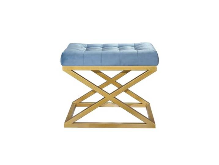 Atelier Del Sofa Stilvoller Pouf mit Metallgestell, 50 cm x 42 cm x 40 cm 100% Polyester, Babyface, Grau mit goldenen und türkisfarbenen Akzenten Ideal für modernes Dekor