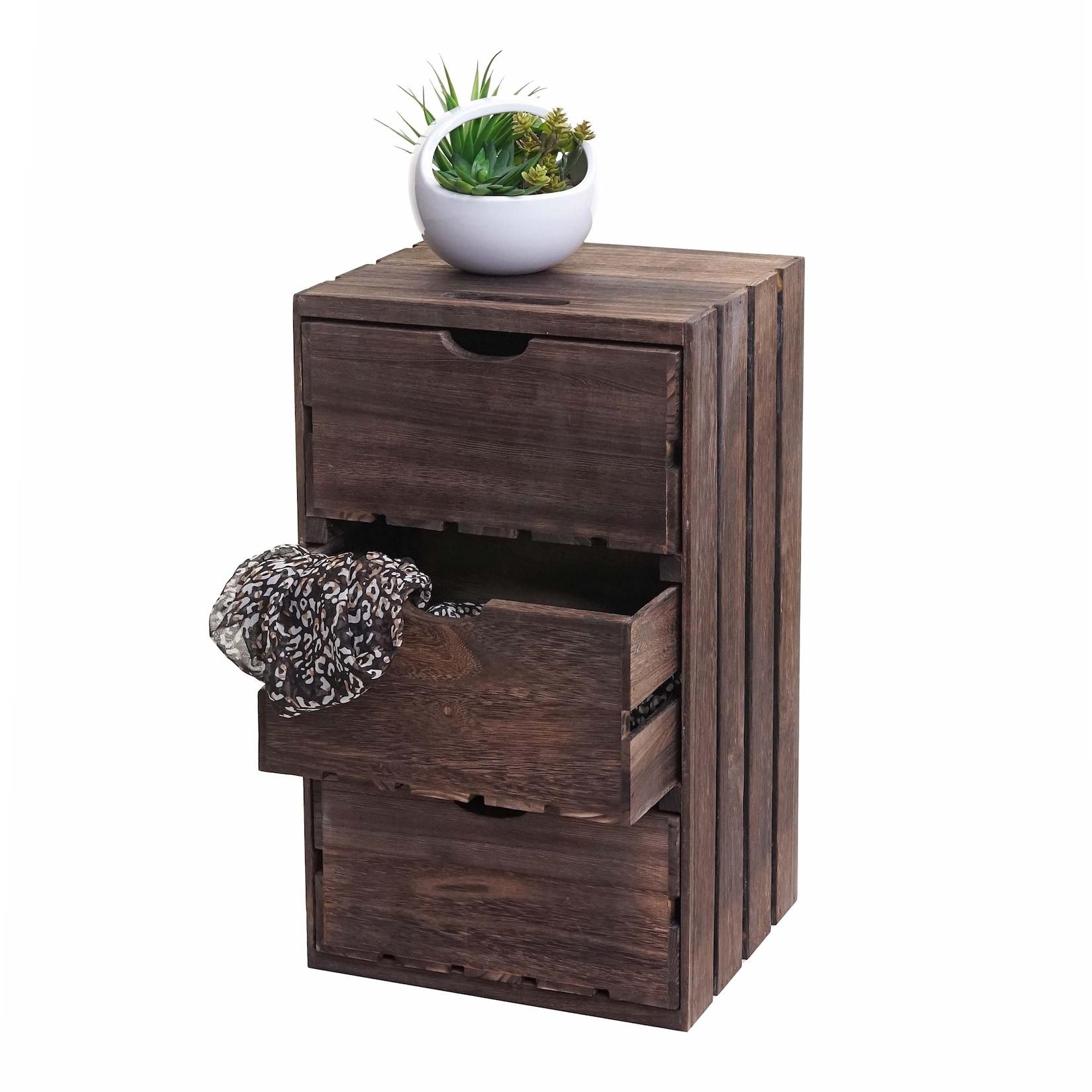 Kommode MCW-C62, Schubladenkommode Holzkiste, Shabby-Look Vintage 3 Schubladen 53x32x26cm ~ braun