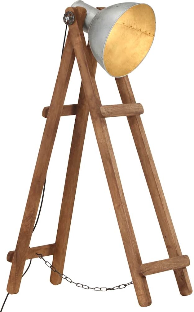 vidaXL Lámpara de pie madera maciza de mango plateada E27 Plateado