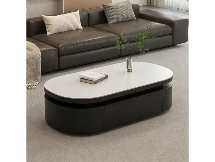 VSLreoiFX Moderner ovaler Couchtisch mit Stauraum und Sintersteinplatte Moderner Couchtisch mit Schubladen – Stauraum-Couchtisch für Luxusvillen und exklusive Lounges(B(iron),39.4in)