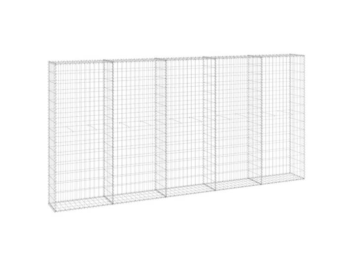 vidaXL Gabionenwand Mit Abdeckung Verzinkter Stahl 300/30/150 Cm, Silberfarben, Metall, Rechteckig, 30x150 cm, Gartenzubehör