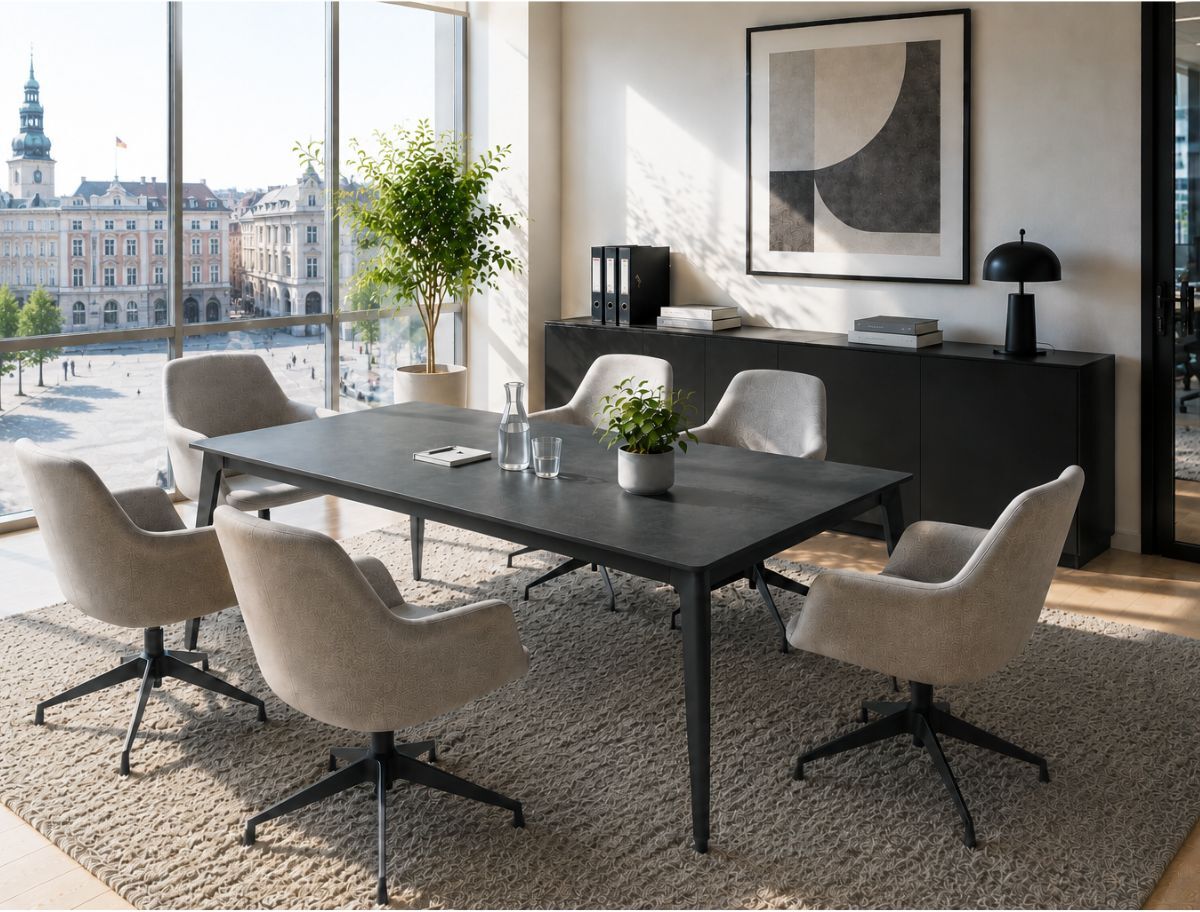 B2B Partner Jednací kancelářský stůl PRIMO ACTION, 200x90 cm, černá podnož, třešeň
