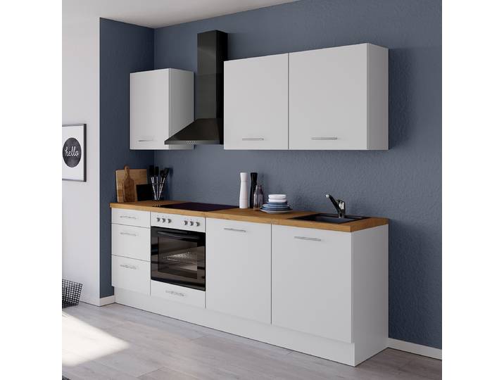 Küchenzeile Impuls 230 cm 230 x 221 x 60cm Ausrichtung rechts Weiß/Weiß ohne Elektrogeräte