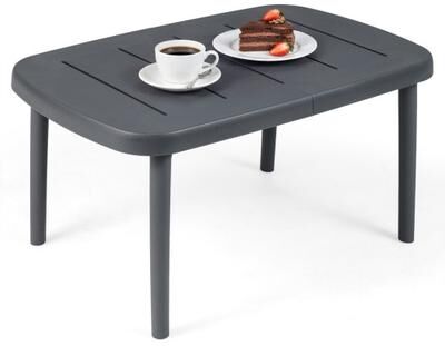 Costway Rectangular Patio Storage Side Table with Aluminum Alloy Rods for Poolside-Gray