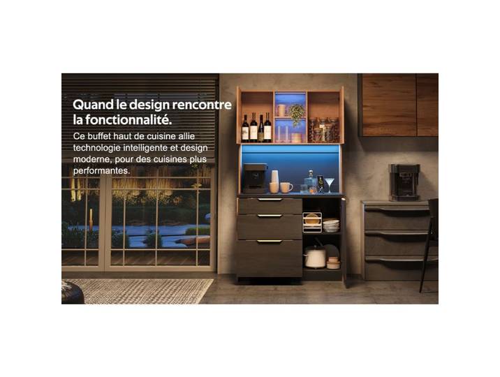 Modenuit Buffet haut de cuisine 100 x 40 x 180 cm avec LED réglable prise européenne 3 tiroirs MDF