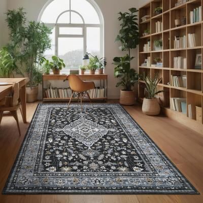 Garvee Washable Vintage Medallion Botanical Print Area Rug
