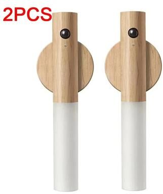 Uplifted Finds Creative Intelligent Wooden Motion Sensor Rechargeable Magnetic Wall Light style B 2 Pcs