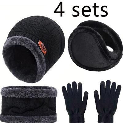 Uplifted Finds Winter Warm Velvet Hat Scarf And Gloves Set For Men And Women hat (adult) black 2 Pcs