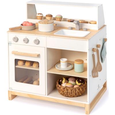 Spielküche MUSTERKIND "Prunus, weiß/natur", weiß (weiß, natur), Spielküchen, KinderB:62cm H:67cm T:46cm, Holz, B:62cm H:67cm T:46cm