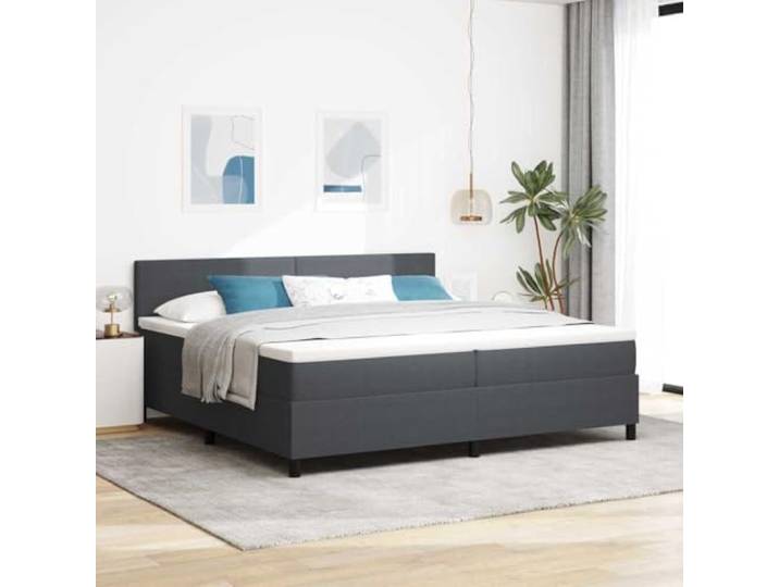 Boxspringbett Dunkelgrau Weiß 200x200 cm mit Taschenfedermatratze Verstellbares Kopfteil, Holzwerkstoffrahmen, Mittlere Festigkeit, Modernes Design