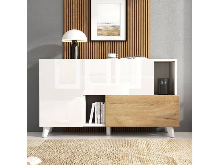 Feuille épaissie Buffet en bois blanc brillant avec rangement buffet de salle à manger avec rangement armoire de salon moderne