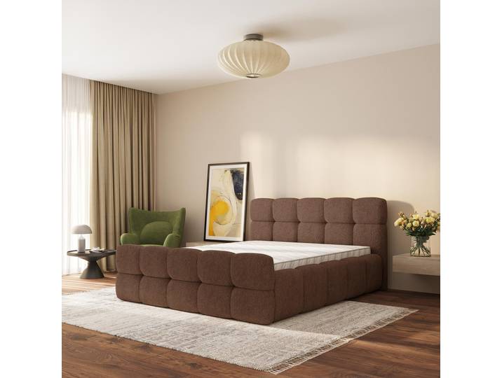 Masseno Polsterbett ELIZJA 180x200 cm, Polsterbett mit Bettkästen -Braun, QUELLE 25