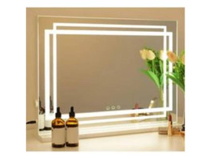 Cadre Métal Robuste Miroir Maquillage LED 3 Couleurs Luminosité Réglable Tactile 80x14x62 cm pour Coiffeuse
