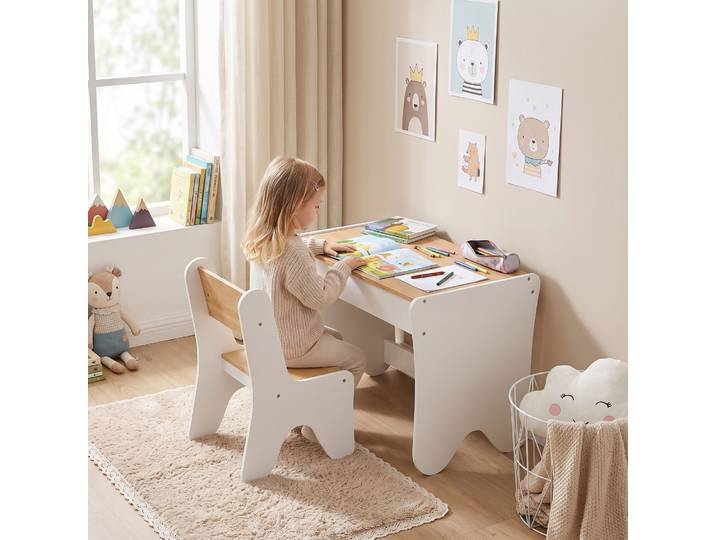 AIYAPLAY Table Chaise Enfant avec Tiroir 3-8 Ans Blanc