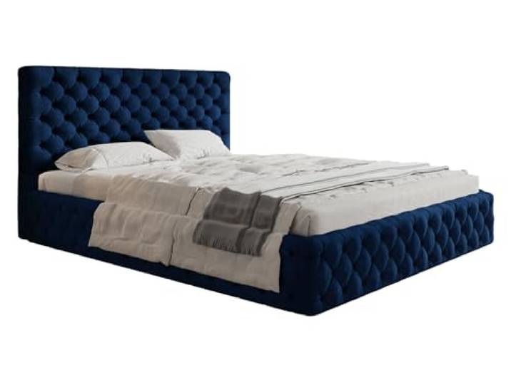 Emporius Doppelbett 140x200 Furis - Polsterbett mit Samtstoff, Schlafzimmerbett 140x200 - Bettkasten, Lattenrost, Design Bett (Dunkelblau - Kronos 09)