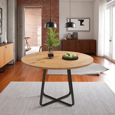 ZWYO HOSIMU "43"" Modern Round Dining Table, Circular MDF Wood Kitchen Table with Sturdy Metal X-Shaped Base for 4-6"