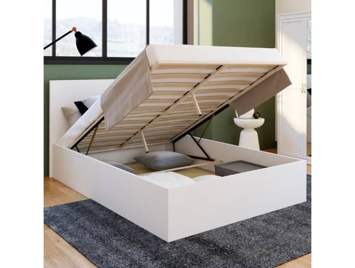 IDMARKET Lit coffre double SEASIDE avec tête de lit et sommier 140 x 190 cm blanc