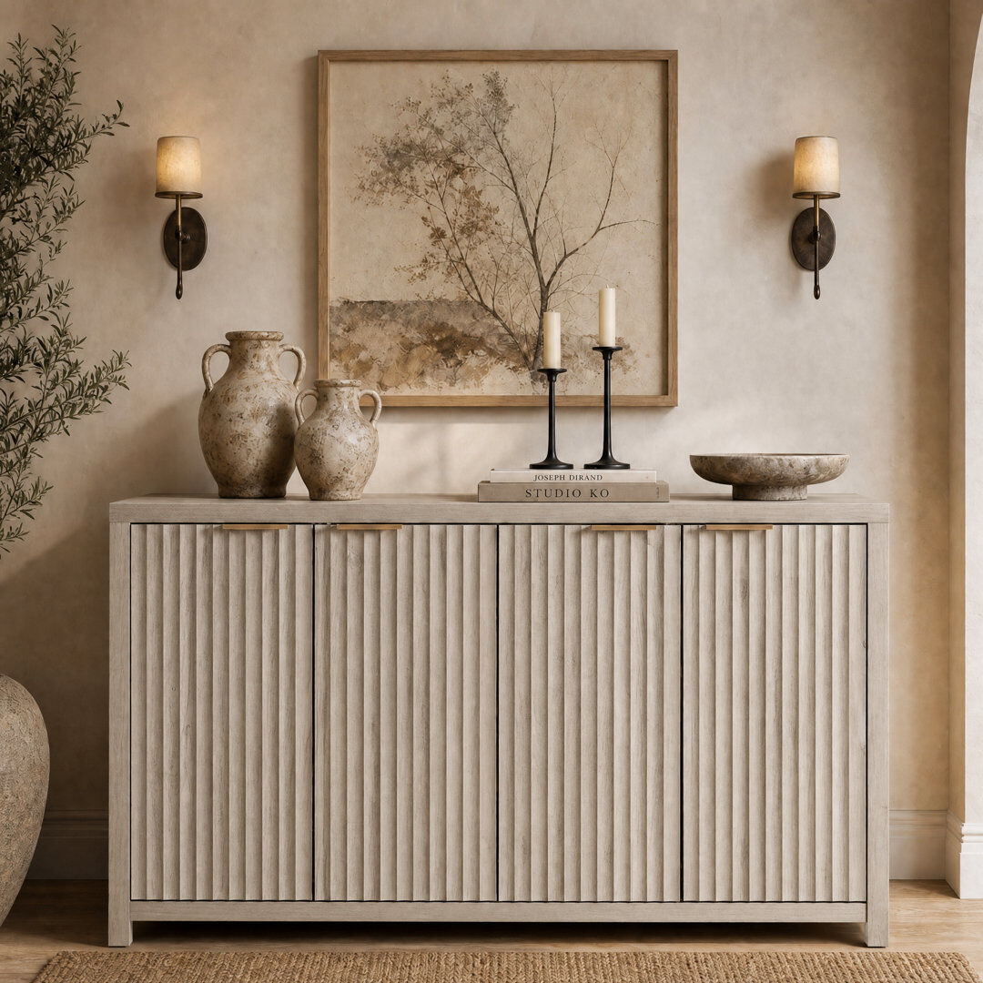 Alpen Home Nicolee 141cm Wide Credenza Greige Oak 84cm H X 141cm W X 39cm D