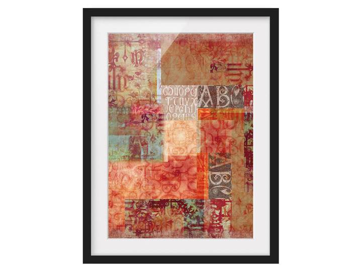 Impression d’art caractères I Pin massif, verni mat Multicolore 70 x 100cm