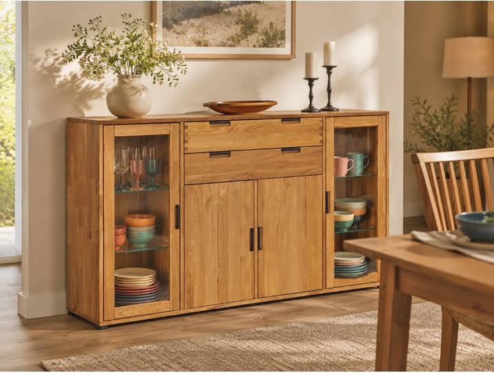 Highboard Mido 60420 in Wildeiche massiv – Montierte Lieferung – 3%-Vorkasse-Rabatt