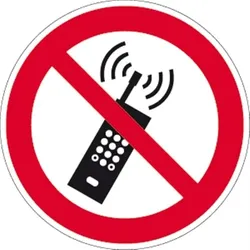 Aufkleber Eingeschaltete Mobiltelefone verboten ISO 7010, Folie, Ø 100 mm